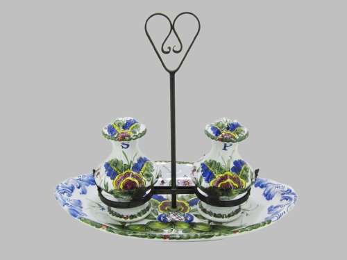 Vintage Italian Ceramic Large Condiment Stand