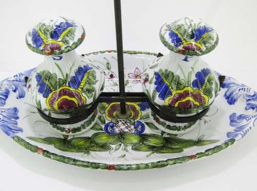 Vintage Italian Ceramic Large Condiment Stand