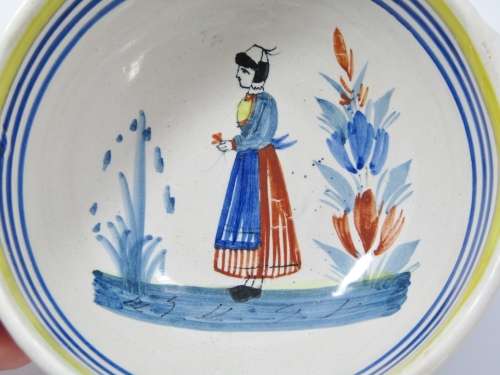 Vintage French Quimper Hand-Painted Ceramic Bowl