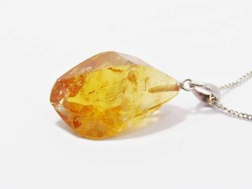 A Beautiful Natural Citrine Rough Facet Gemstone Pendant on Chain in Sterling Silver.