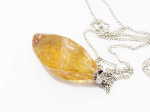 A Beautiful Natural Citrine Rough Facet Gemstone Pendant on Chain in Sterling Silver.