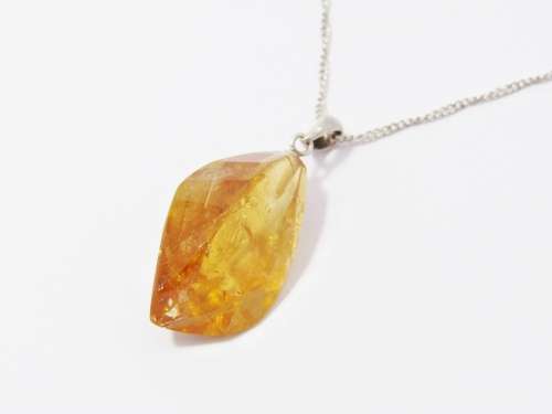 A Beautiful Natural Citrine Rough Facet Gemstone Pendant on Chain in Sterling Silver.
