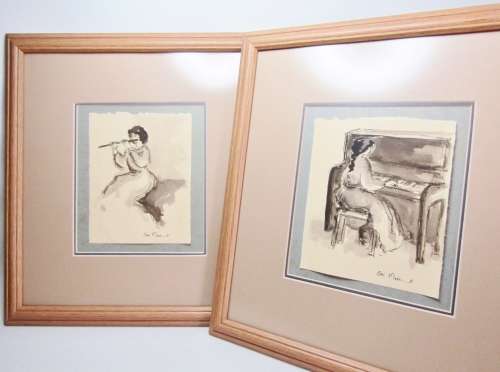 Pair of Este Mostert Original Ink Drawings / Sketches