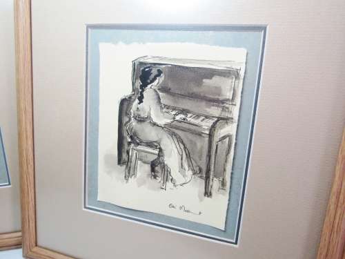 Pair of Este Mostert Original Ink Drawings / Sketches