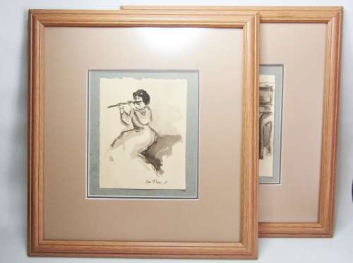 Pair of Este Mostert Original Ink Drawings / Sketches