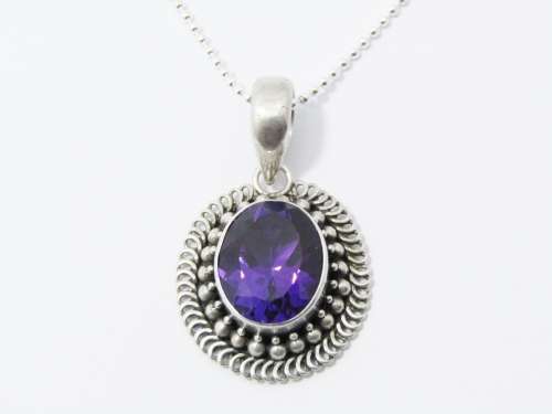 A Gorgeous Oval Amethyst Pendant On Chain in Sterling Silver.