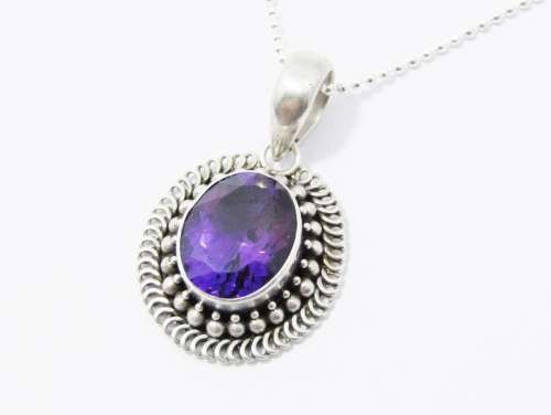 A Gorgeous Oval Amethyst Pendant On Chain in Sterling Silver.
