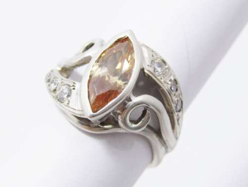 A Beautiful  Champaign Color Marquise Cut Zirconia Ring  in Sterling Silver.