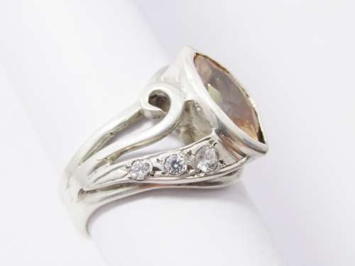 A Beautiful  Champaign Color Marquise Cut Zirconia Ring  in Sterling Silver.