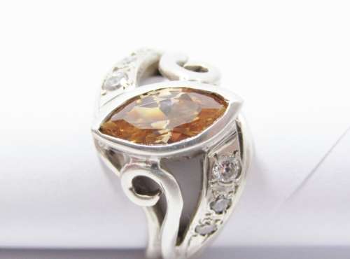A Beautiful  Champaign Color Marquise Cut Zirconia Ring  in Sterling Silver.