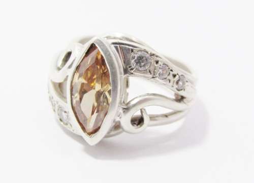 A Beautiful  Champaign Color Marquise Cut Zirconia Ring  in Sterling Silver.