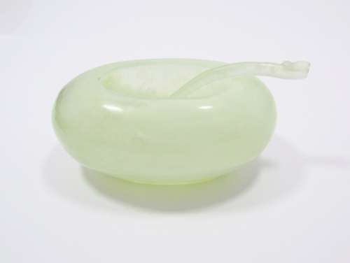 Vintage Jadeite Carved Salt Cellar with Spoon