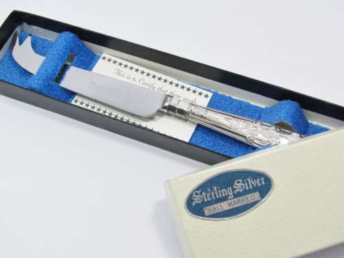 Vintage UK Hallmarked Sterling Silver-Handled Cheese Knife in Box