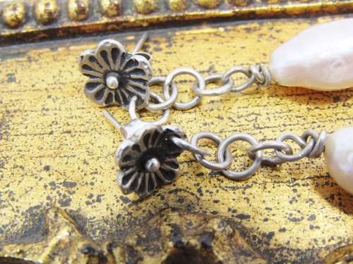 Amazing Freshwater Pearl Drop Earrings With a Flower Detail in Sterling Silver