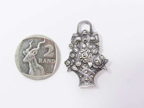 Vintage Marcasite Basket Brooch With Flowers in Sterling Silver