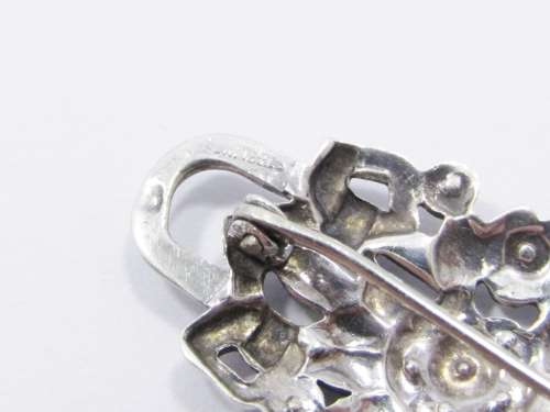 Vintage Marcasite Basket Brooch With Flowers in Sterling Silver