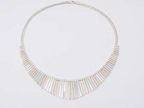 Stunning Two Tone  Graduating Bar Design Necklace in Sterling Silver