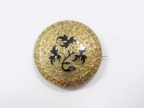 Antique Victorian Rolled Gold d`Epargne Tracery Enamel Pin/Brooch