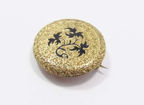 Antique Victorian Rolled Gold d`Epargne Tracery Enamel Pin/Brooch