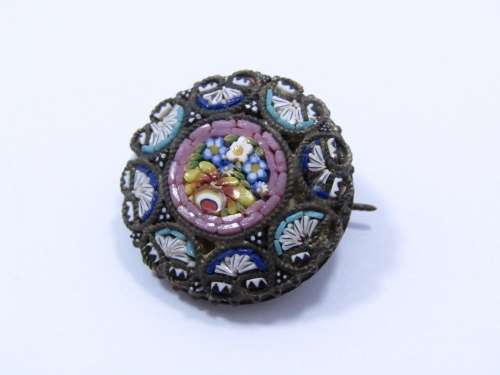 A Gorgeous Silver Tone Micro Mosaic Brooch