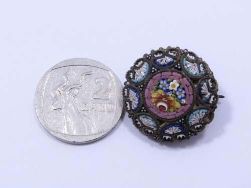 A Gorgeous Silver Tone Micro Mosaic Brooch