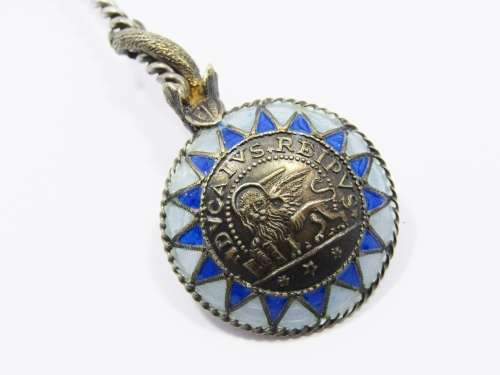 Rare! Antique Italian Silver & Enameled Spoon