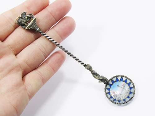 Rare! Antique Italian Silver & Enameled Spoon