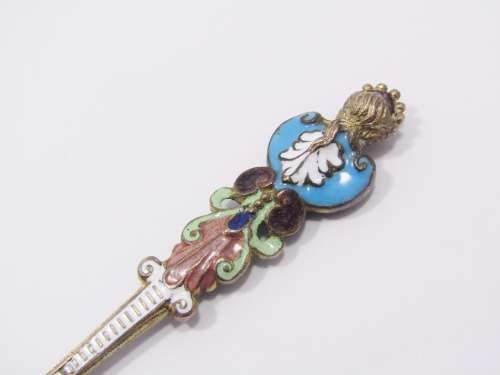 Rare! Antique Austrian/Viennese Silver Gilt & Enameled Spoon