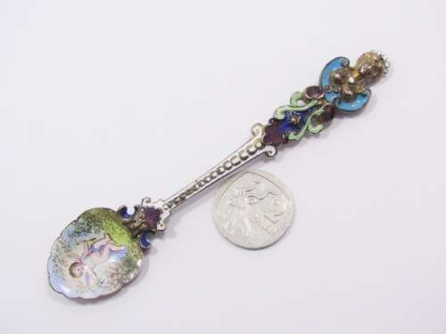 Rare! Antique Austrian/Viennese Silver Gilt & Enameled Spoon