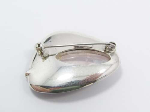 Vintage Modernist Design Rose Quartz Brooch in Sterling Silver