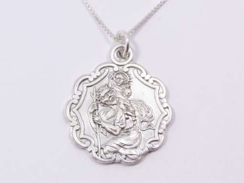 A Gorgeous Vintage  Detailed St Cristopher Pendant on Chain in Sterling Silver