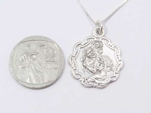 A Gorgeous Vintage  Detailed St Cristopher Pendant on Chain in Sterling Silver