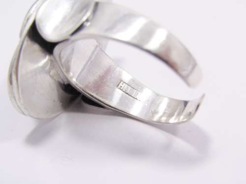A Lovely Vintage Modernist  Design Ring With a Tigers Eye Stone in Sterling Silver.