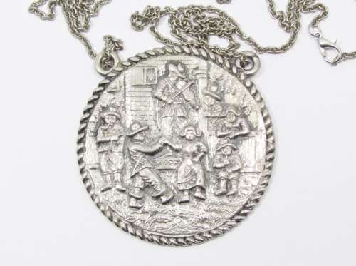 Vintage Dutch Silver-Plated Large Medallion Necklace