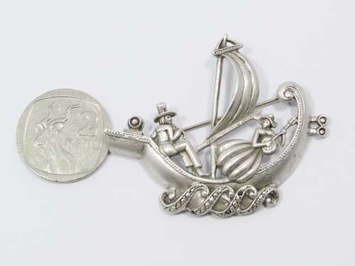 A Beautiful Large Detailed Dutch Design Boat Brooch in Silver