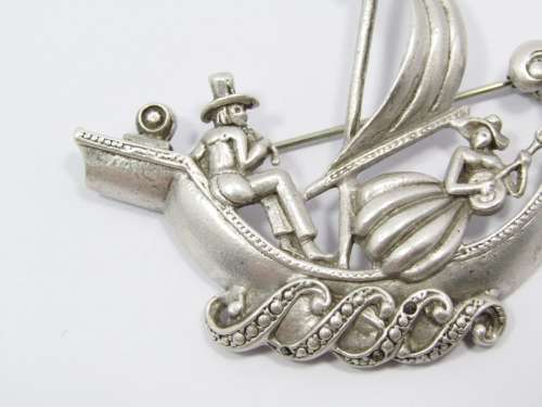 A Beautiful Large Detailed Dutch Design Boat Brooch in Silver