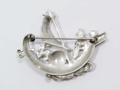 A Beautiful Large Detailed Dutch Design Boat Brooch in Silver