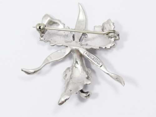 A Lovely Vintage Marcasite Orchid Brooch in Sterling Silver.