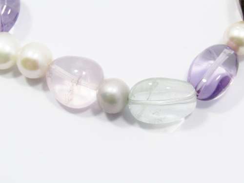 A Gorgeous Fresh Water Pearl and Multi Color Quartz Bracelet With a Sterling Silver Clasp