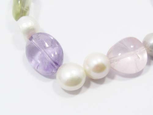 A Gorgeous Fresh Water Pearl and Multi Color Quartz Bracelet With a Sterling Silver Clasp