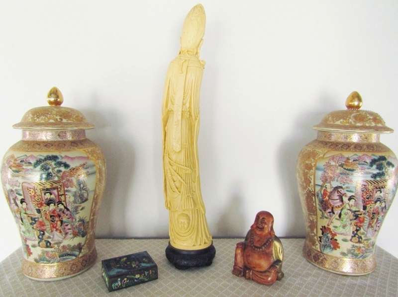 Huge Oriental Decorative Moulded Figural Tusk