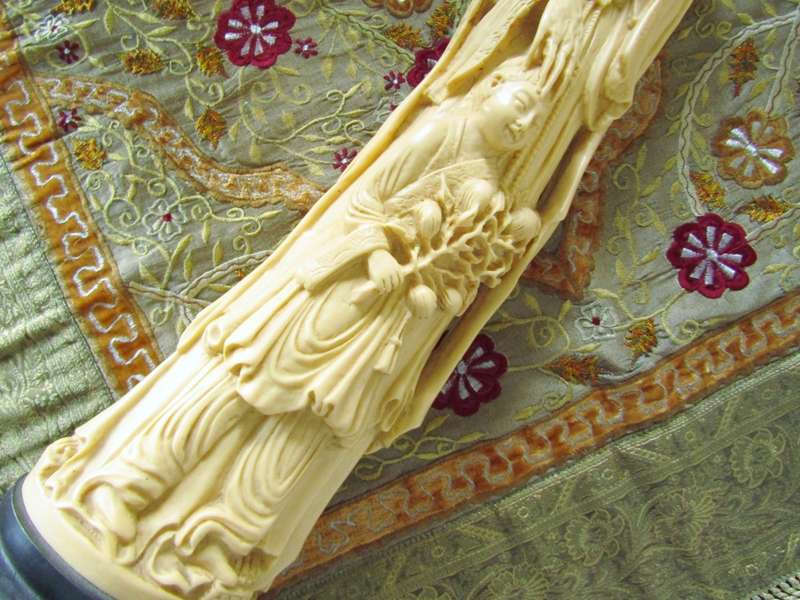 Huge Oriental Decorative Moulded Figural Tusk