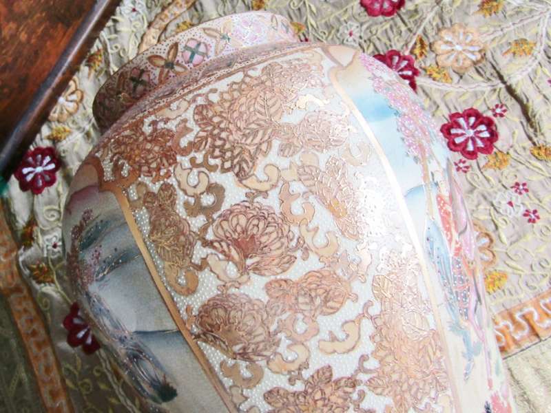 Huge Pair of Decorative Oriental Satsuma-Style Ginger Jars