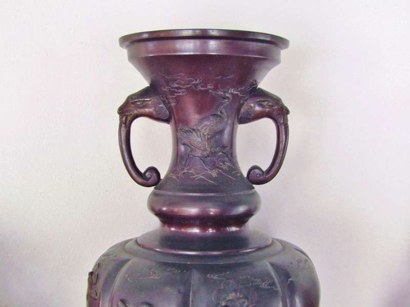 Stunning! Huge Early 20th-Century Meiji Japanese Bronze Vase
