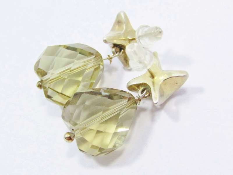 A Gorgeous Pair of Gold Gilt Over Sterling Silver Briolette Cut Light Citrine Dangling Earrings