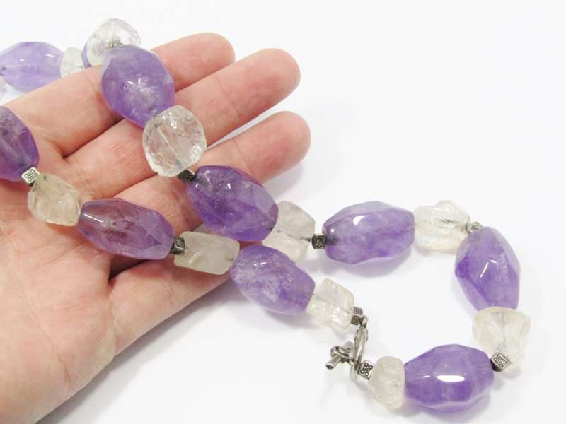 A Gorgeous Chunky Amethyst And Clear Rock Crystal Necklace