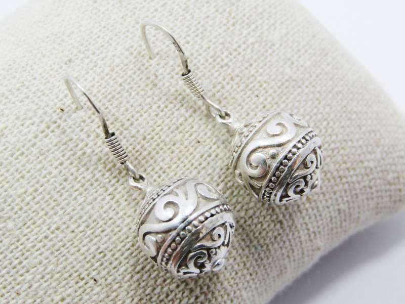 A Gorgeous Pair Repousse Design  Ball Design Earrings in Sterling Silv