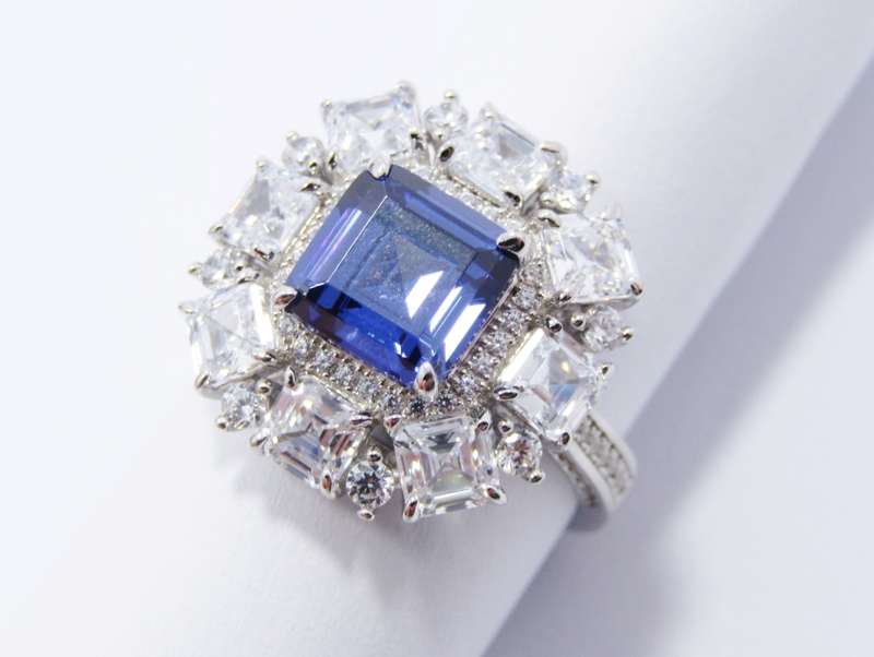 Spectacular Square Blue Zirconia Ring in Sterling Silver