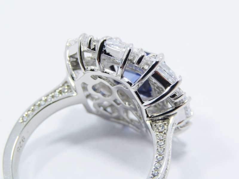 Spectacular Square Blue Zirconia Ring in Sterling Silver
