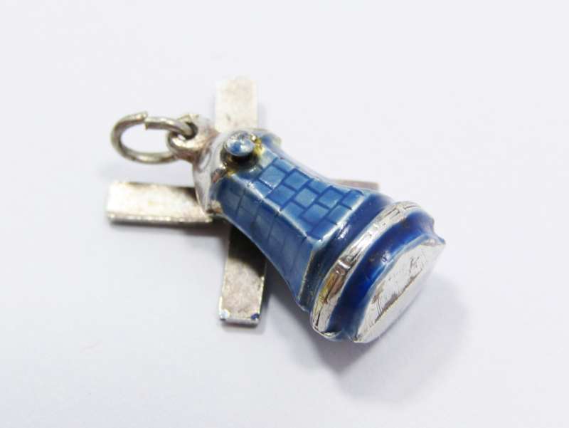 A Lovely Blue Enamel Dutch Windmill Pendant in Silver